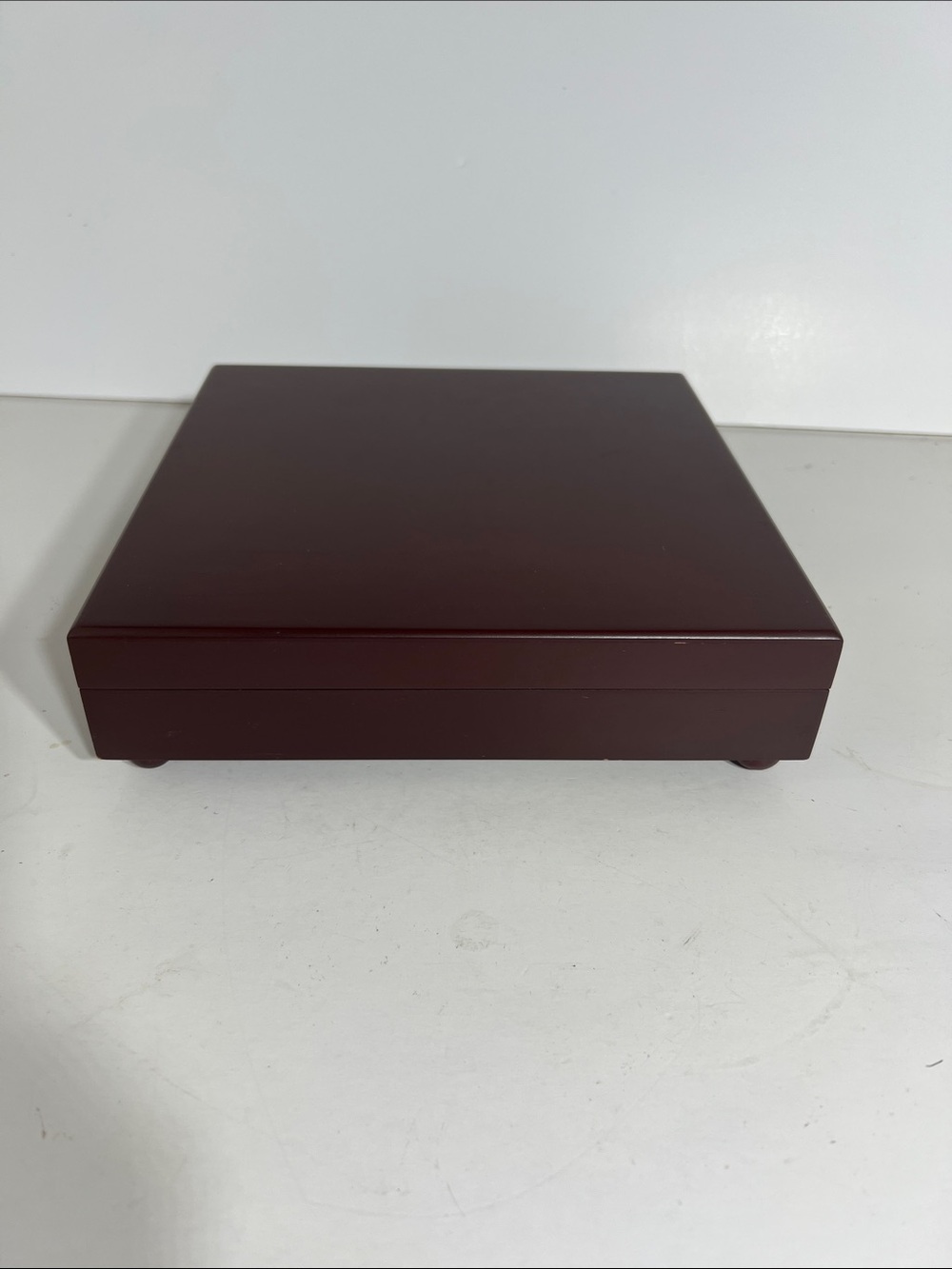 Classic Square Wooden Coin Box in Deep Maroon